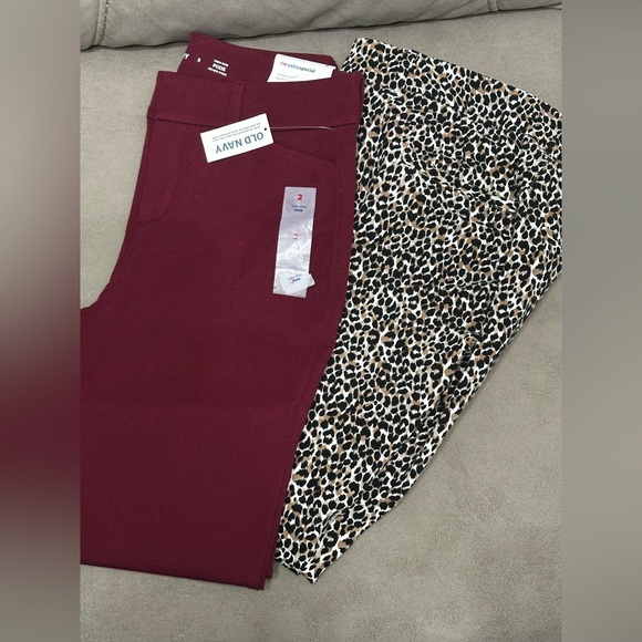 Old Navy Denim - TWO Pr Size 2 OLD NAVY HIGH RISE PIXIE Animal print & Solid Burgundy (New) Jeans